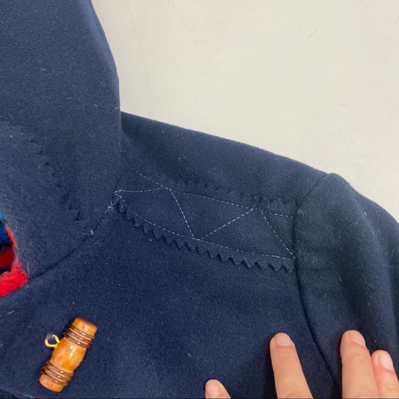 David of Boston blue wool fleece lined hooded  toggle button long coat. - Picture 11 of 14